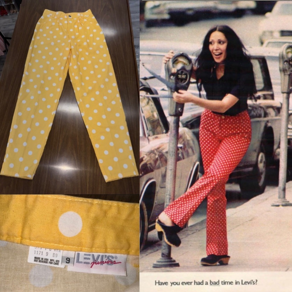 RARE VTG 1971 Levis Yellow Polka Dot Pants High Waist Tapered Made in USA 9